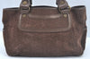 Authentic CELINE C Macadam Blason Pattern Hand Bag Suede Leather Brown L0485