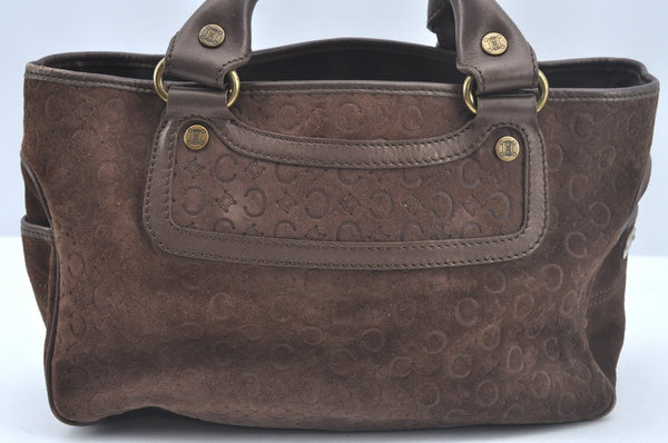 Authentic CELINE C Macadam Blason Pattern Hand Bag Suede Leather Brown L0485