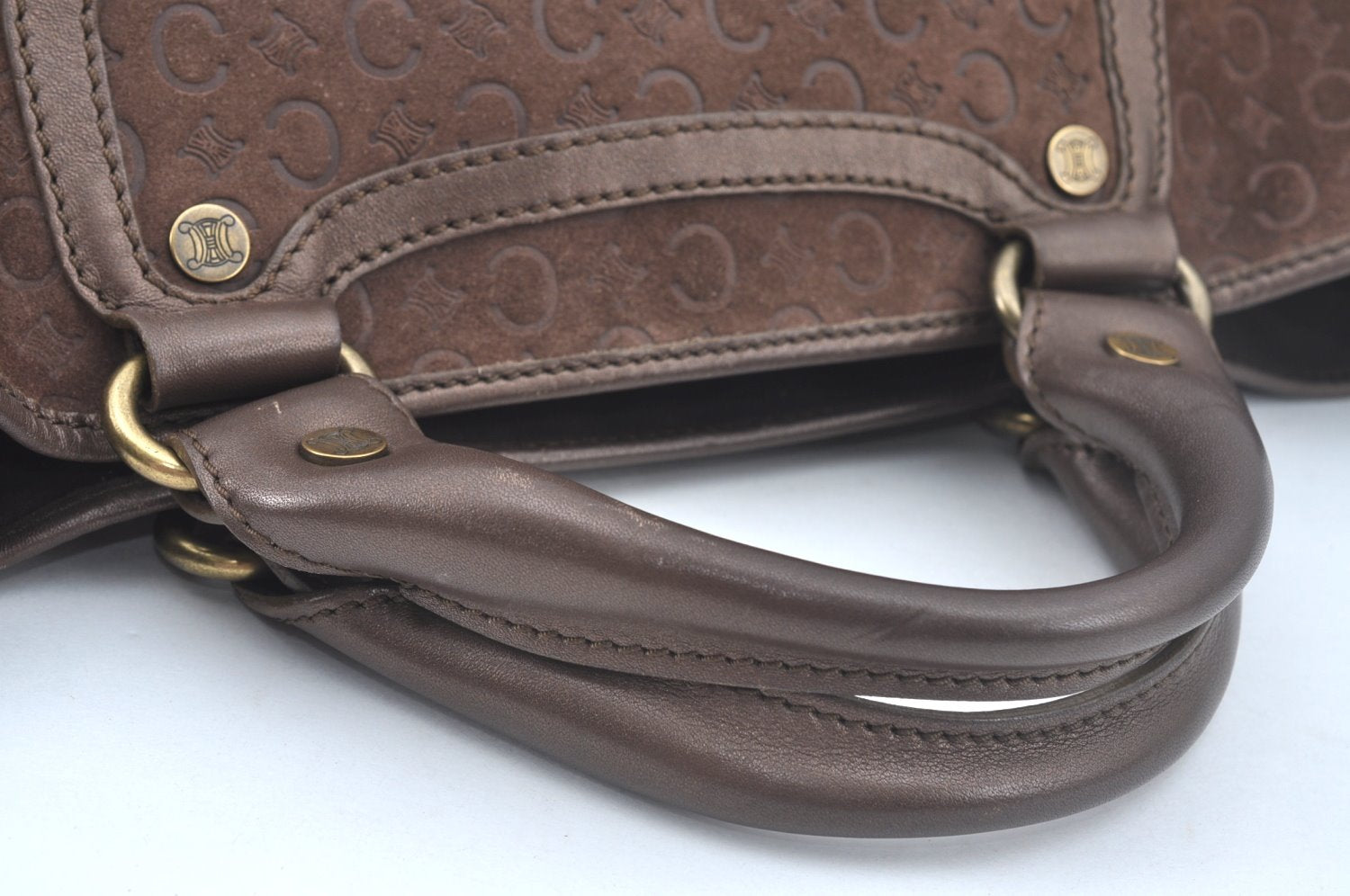 Authentic CELINE C Macadam Blason Pattern Hand Bag Suede Leather Brown L0485