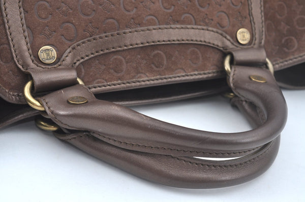 Authentic CELINE C Macadam Blason Pattern Hand Bag Suede Leather Brown L0485