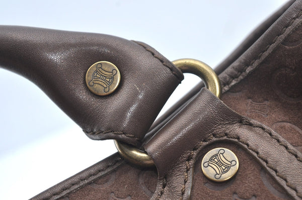 Authentic CELINE C Macadam Blason Pattern Hand Bag Suede Leather Brown L0485