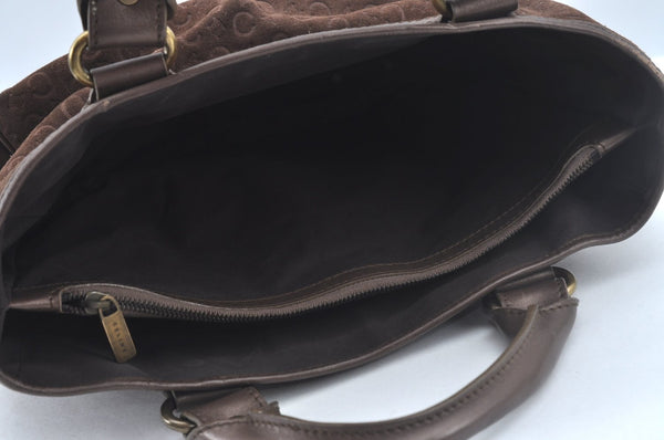Authentic CELINE C Macadam Blason Pattern Hand Bag Suede Leather Brown L0485
