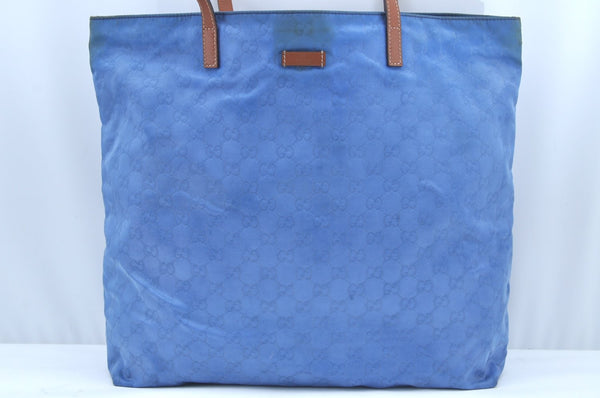 Authentic GUCCI Vintage Shoulder Tote Bag GG Nylon Leather 295252 Blue L0486