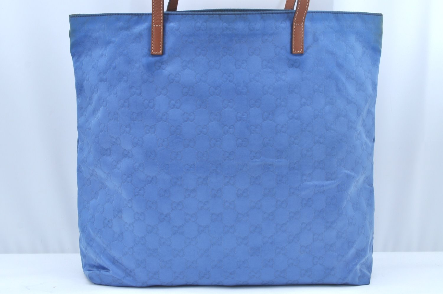 Authentic GUCCI Vintage Shoulder Tote Bag GG Nylon Leather 295252 Blue L0486