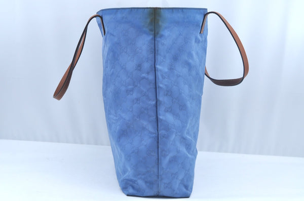 Authentic GUCCI Vintage Shoulder Tote Bag GG Nylon Leather 295252 Blue L0486