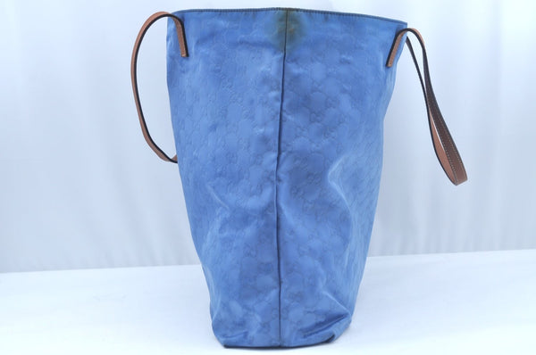 Authentic GUCCI Vintage Shoulder Tote Bag GG Nylon Leather 295252 Blue L0486