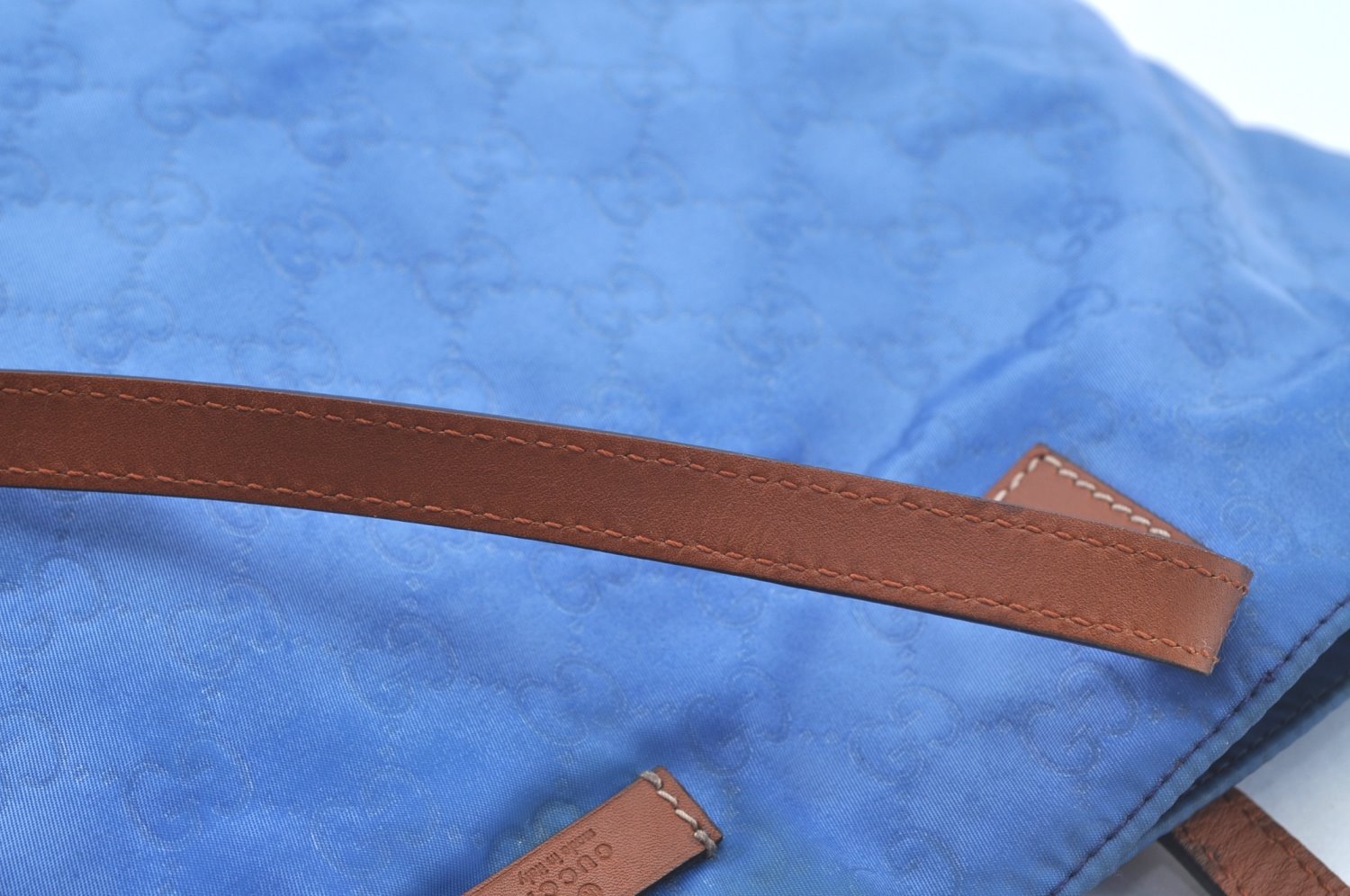 Authentic GUCCI Vintage Shoulder Tote Bag GG Nylon Leather 295252 Blue L0486