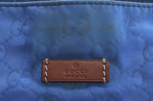 Authentic GUCCI Vintage Shoulder Tote Bag GG Nylon Leather 295252 Blue L0486