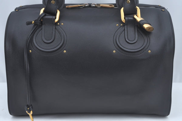 Authentic Chloe Pure Paddington Leather Hand Boston Bag Black L0487