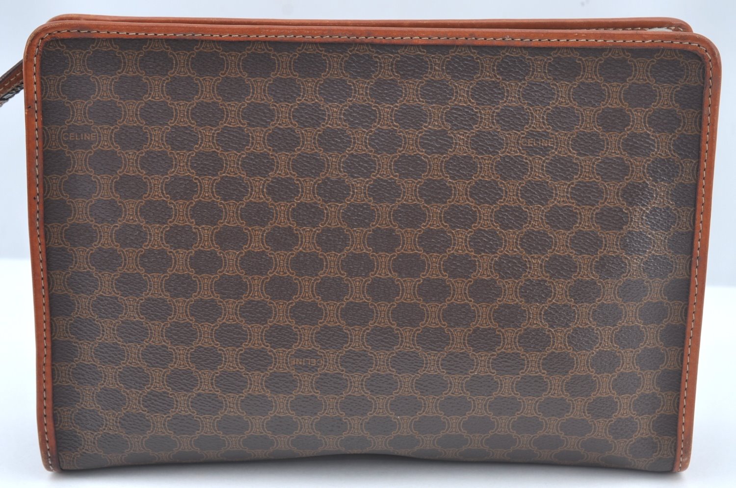 Authentic CELINE Macadam Blason Pattern Clutch Hand Bag PVC Leather Brown L0492