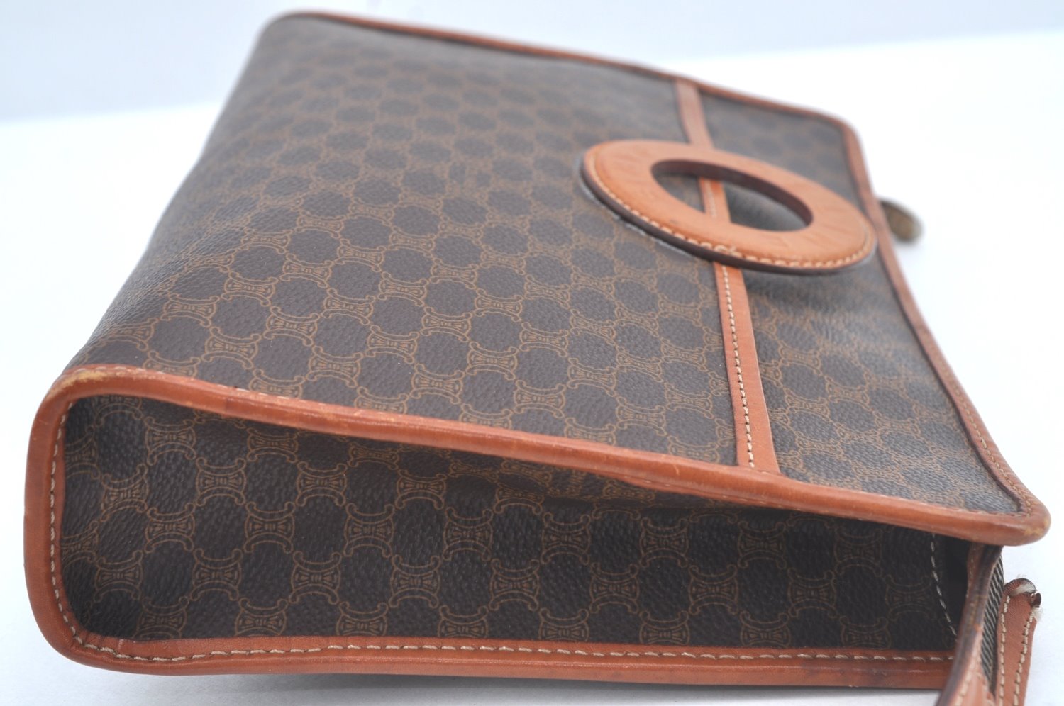 Authentic CELINE Macadam Blason Pattern Clutch Hand Bag PVC Leather Brown L0492