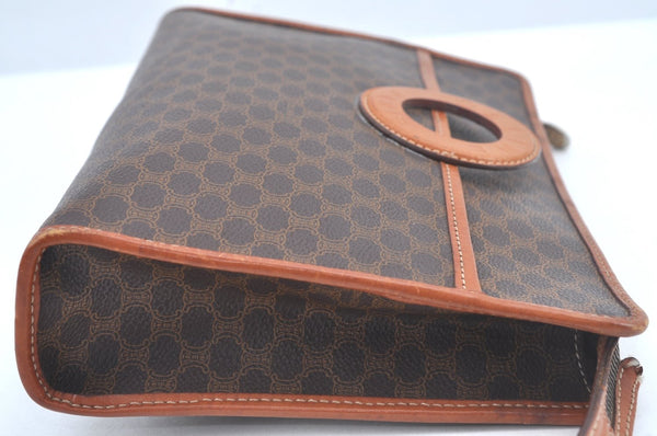 Authentic CELINE Macadam Blason Pattern Clutch Hand Bag PVC Leather Brown L0492