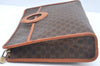 Authentic CELINE Macadam Blason Pattern Clutch Hand Bag PVC Leather Brown L0492