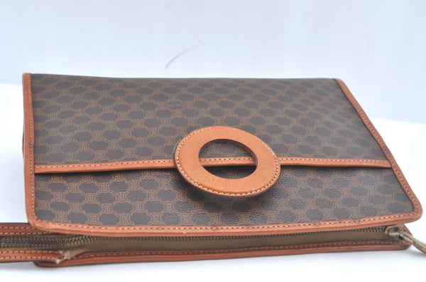 Authentic CELINE Macadam Blason Pattern Clutch Hand Bag PVC Leather Brown L0492