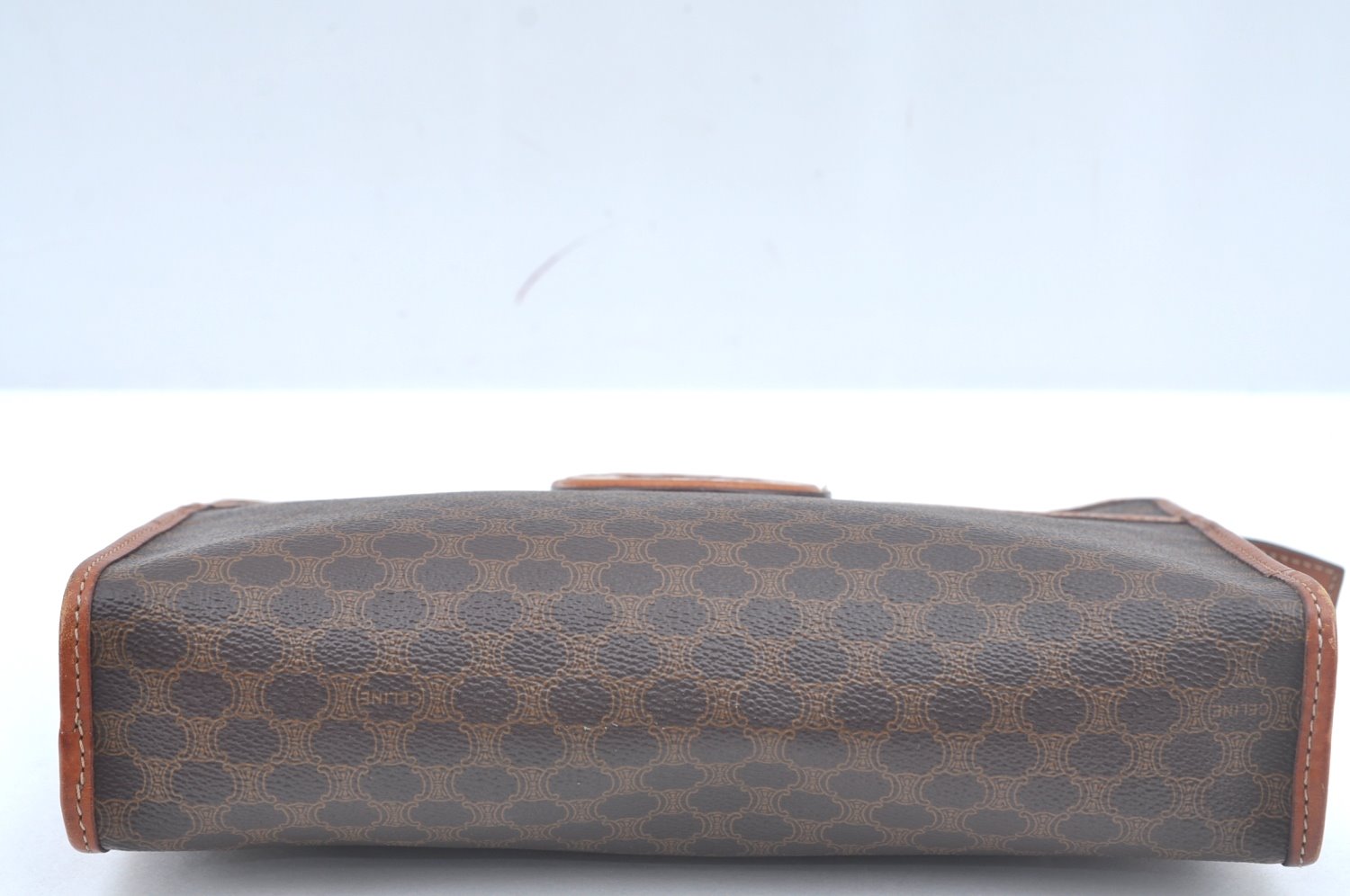 Authentic CELINE Macadam Blason Pattern Clutch Hand Bag PVC Leather Brown L0492