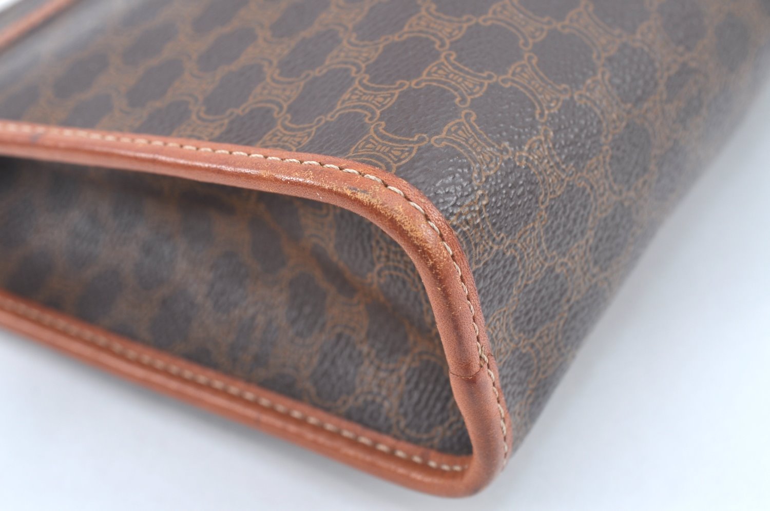 Authentic CELINE Macadam Blason Pattern Clutch Hand Bag PVC Leather Brown L0492