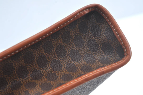 Authentic CELINE Macadam Blason Pattern Clutch Hand Bag PVC Leather Brown L0492