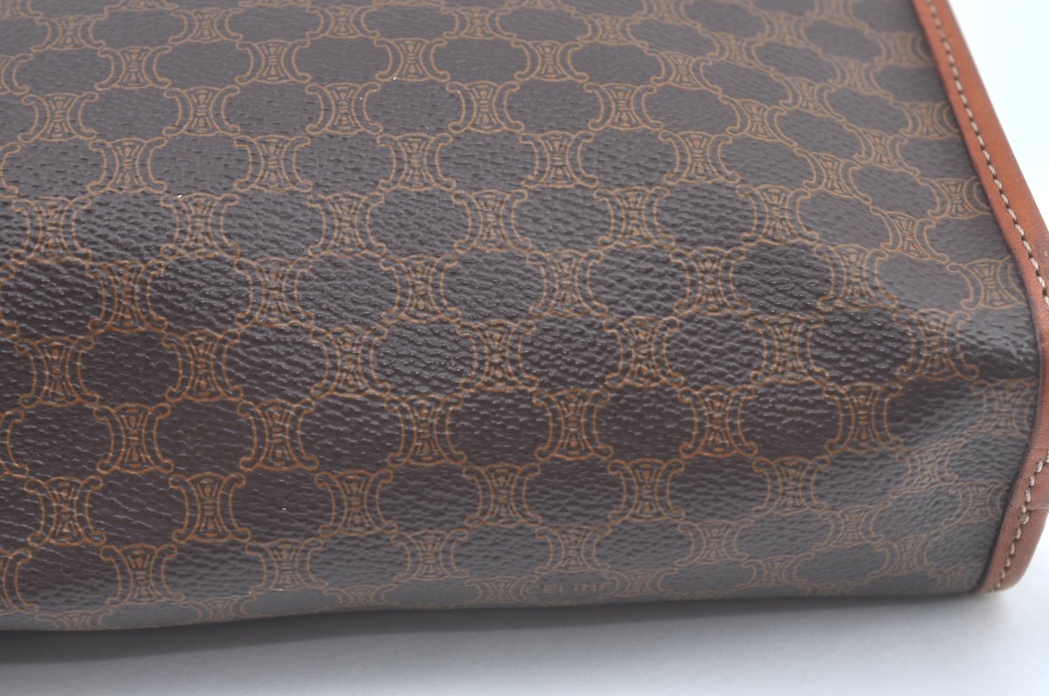 Authentic CELINE Macadam Blason Pattern Clutch Hand Bag PVC Leather Brown L0492