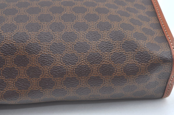 Authentic CELINE Macadam Blason Pattern Clutch Hand Bag PVC Leather Brown L0492