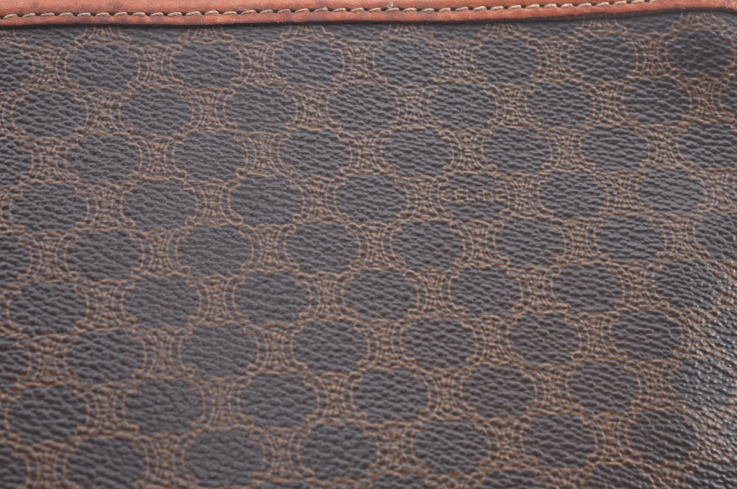 Authentic CELINE Macadam Blason Pattern Clutch Hand Bag PVC Leather Brown L0492