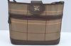 Authentic Burberrys Check Shoulder Cross Body Bag Canvas Leather Khaki  L0493