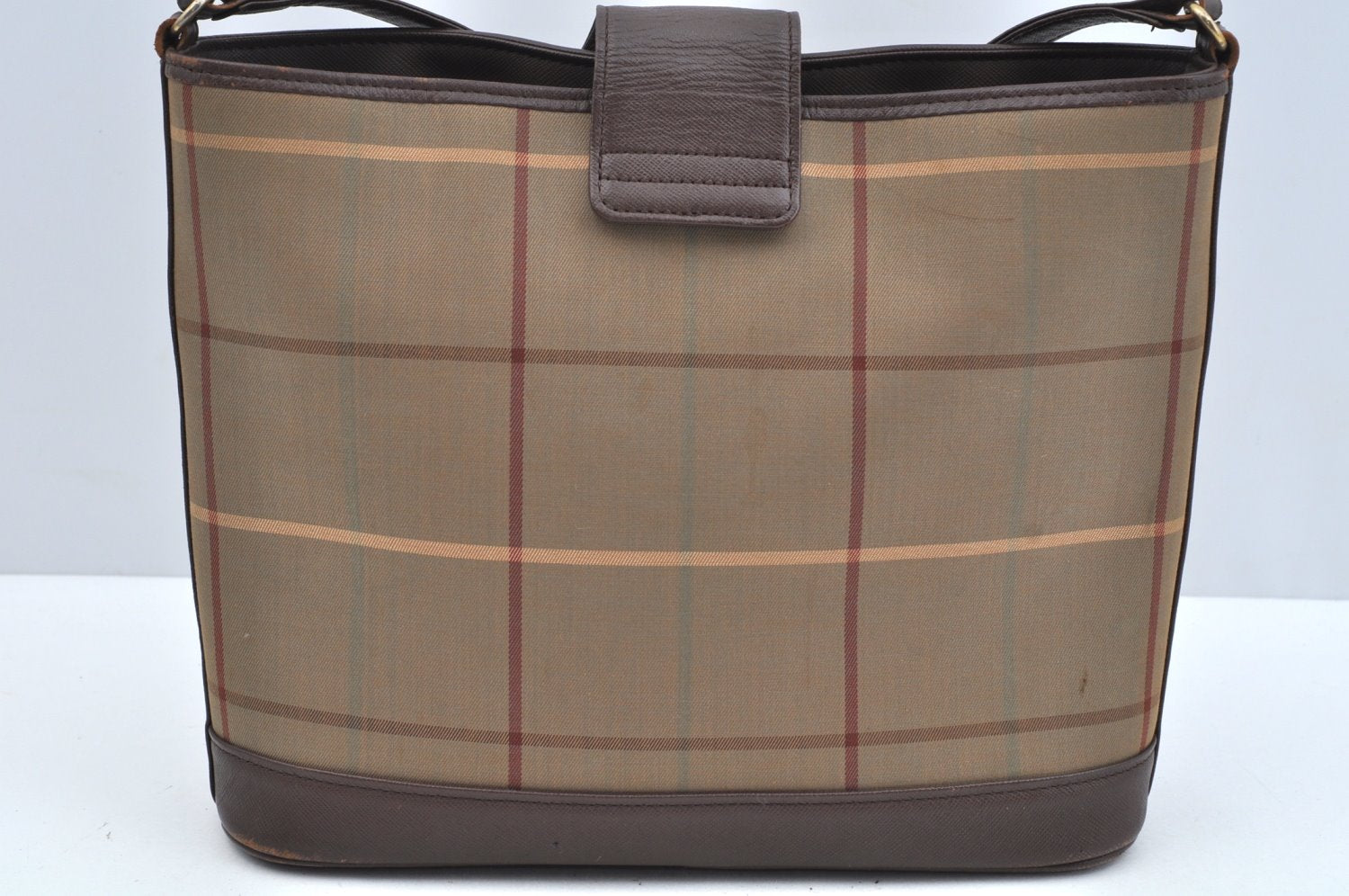 Authentic Burberrys Check Shoulder Cross Body Bag Canvas Leather Khaki  L0493