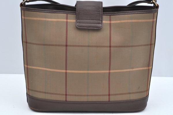 Authentic Burberrys Check Shoulder Cross Body Bag Canvas Leather Khaki  L0493