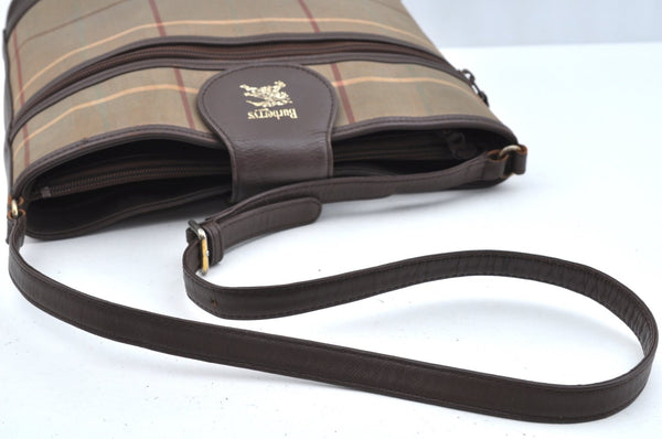 Authentic Burberrys Check Shoulder Cross Body Bag Canvas Leather Khaki  L0493