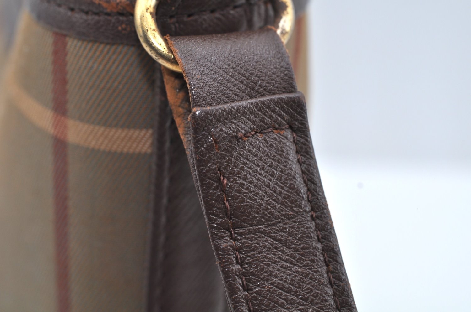 Authentic Burberrys Check Shoulder Cross Body Bag Canvas Leather Khaki  L0493