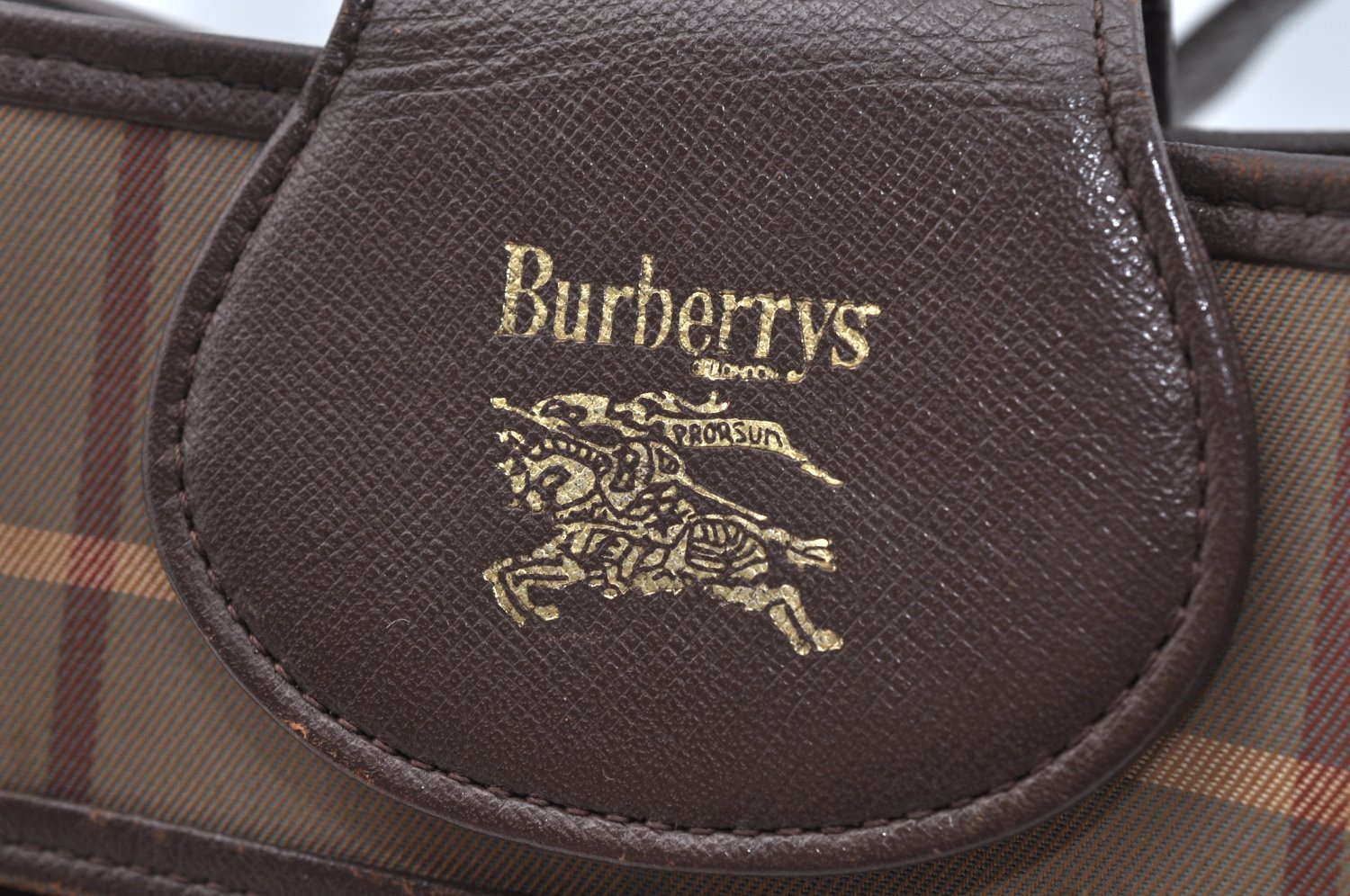 Authentic Burberrys Check Shoulder Cross Body Bag Canvas Leather Khaki  L0493