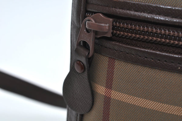 Authentic Burberrys Check Shoulder Cross Body Bag Canvas Leather Khaki  L0493
