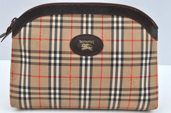 Authentic Burberrys Vintage Nova Check Clutch Bag Purse Canvas Beige L0494