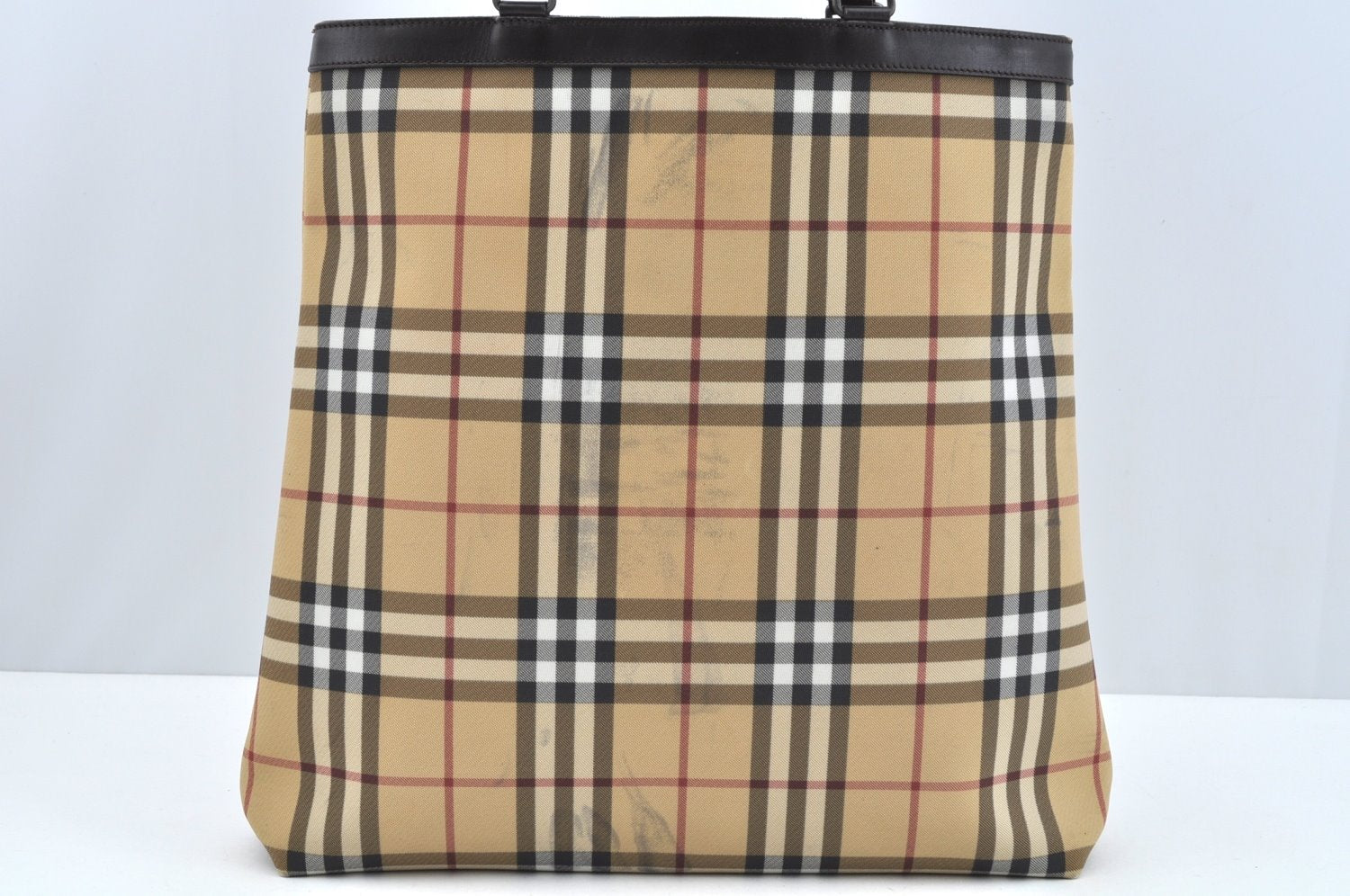 Authentic BURBERRY Nova Check Shoulder Tote Bag PVC Leather Beige Junk L0495