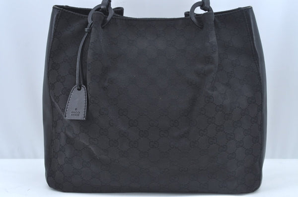 Authentic GUCCI Vintage Hand Tote Bag GG Canvas Leather Black L0498