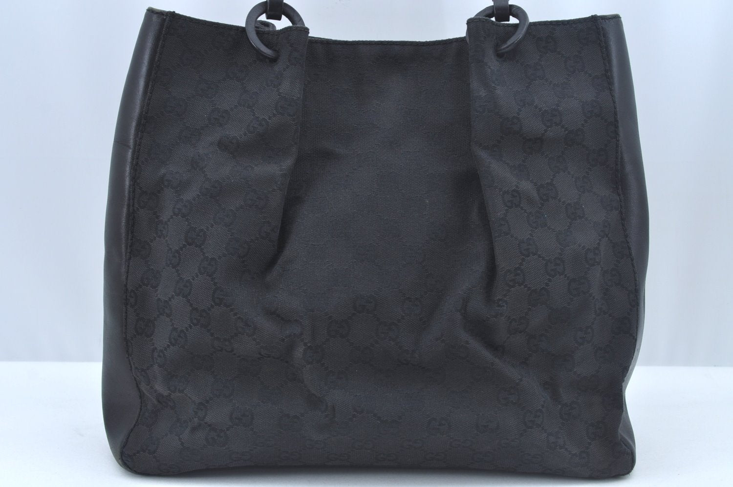 Authentic GUCCI Vintage Hand Tote Bag GG Canvas Leather Black L0498