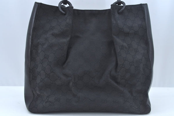 Authentic GUCCI Vintage Hand Tote Bag GG Canvas Leather Black L0498