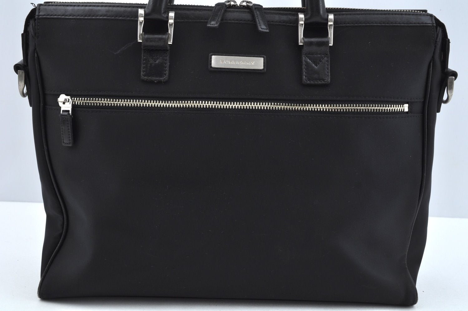 Auth BURBERRY Nylon Leather 2Way Shoulder Briefcase Business Bag Black L0499