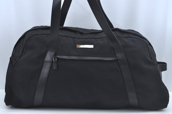 Authentic GUCCI Boston Sholuder Hand Bag Nylon Leather 0120408 Black L0500