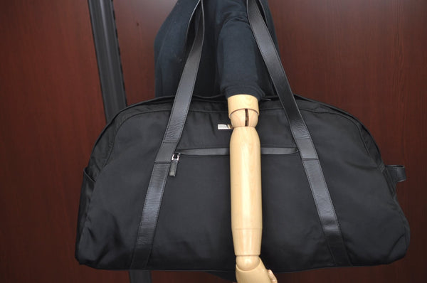 Authentic GUCCI Boston Sholuder Hand Bag Nylon Leather 0120408 Black L0500