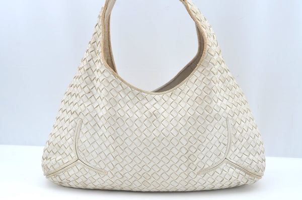 Authentic BOTTEGA VENETA Intrecciato Leather Shoulder Bag White L0501