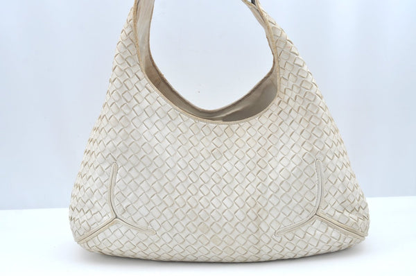 Authentic BOTTEGA VENETA Intrecciato Leather Shoulder Bag White L0501