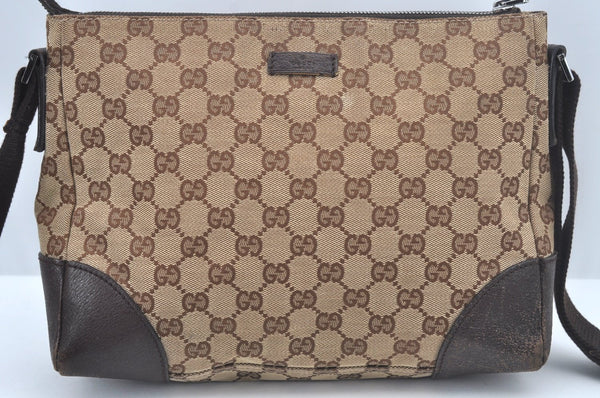 Auth GUCCI Shoulder Cross Body Bag GG Canvas Leather 114273 Brown Junk L0502