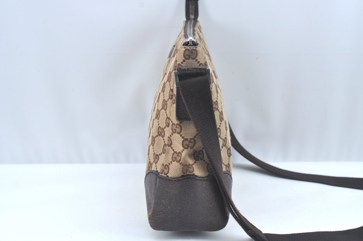 Auth GUCCI Shoulder Cross Body Bag GG Canvas Leather 114273 Brown Junk L0502