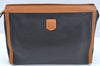 Authentic CELINE Clutch Hand Bag Purse Leather Black Brown L0506