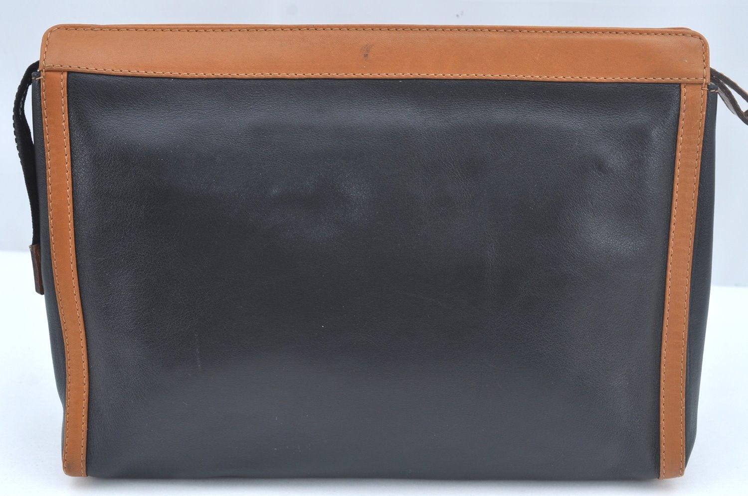 Authentic CELINE Clutch Hand Bag Purse Leather Black Brown L0506