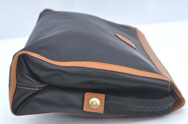 Authentic CELINE Clutch Hand Bag Purse Leather Black Brown L0506