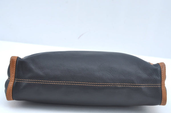 Authentic CELINE Clutch Hand Bag Purse Leather Black Brown L0506