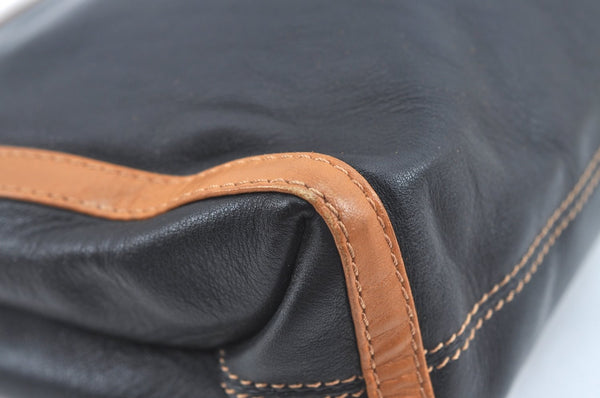 Authentic CELINE Clutch Hand Bag Purse Leather Black Brown L0506