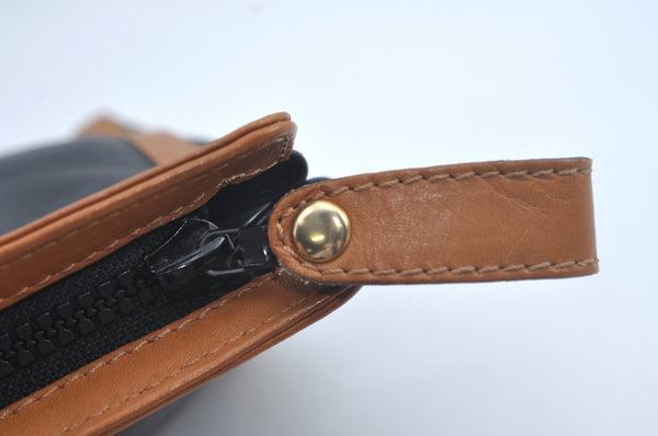 Authentic CELINE Clutch Hand Bag Purse Leather Black Brown L0506
