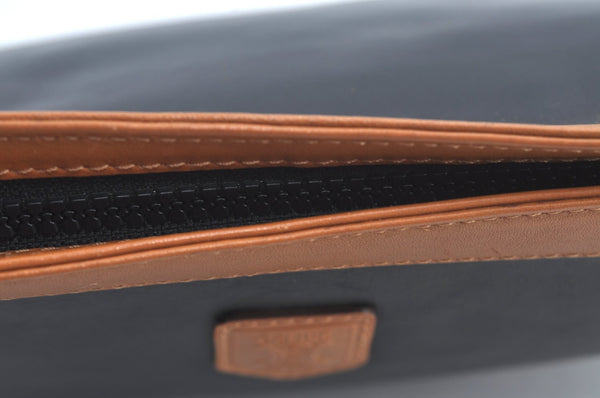 Authentic CELINE Clutch Hand Bag Purse Leather Black Brown L0506